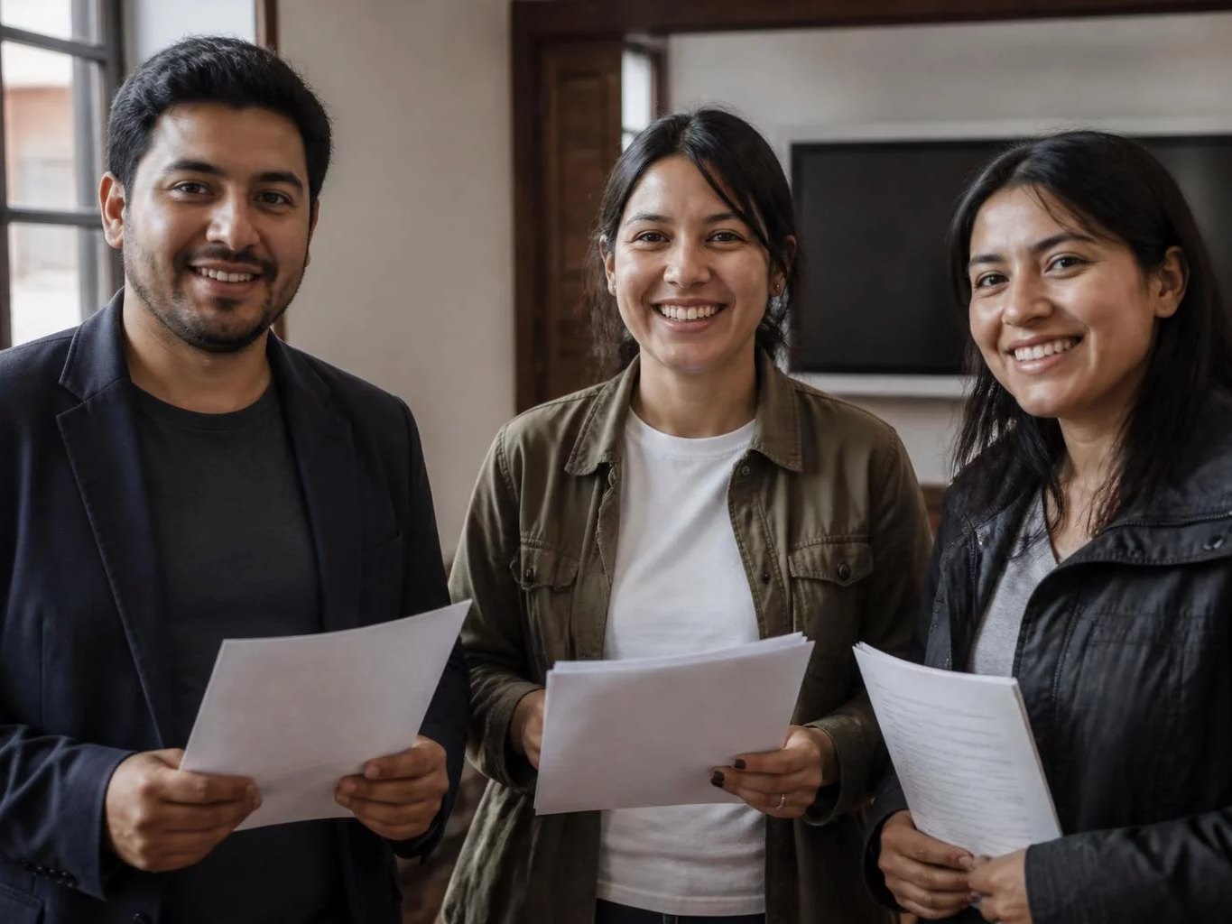 Tres personas sonriendo tras el cierre de una ronda